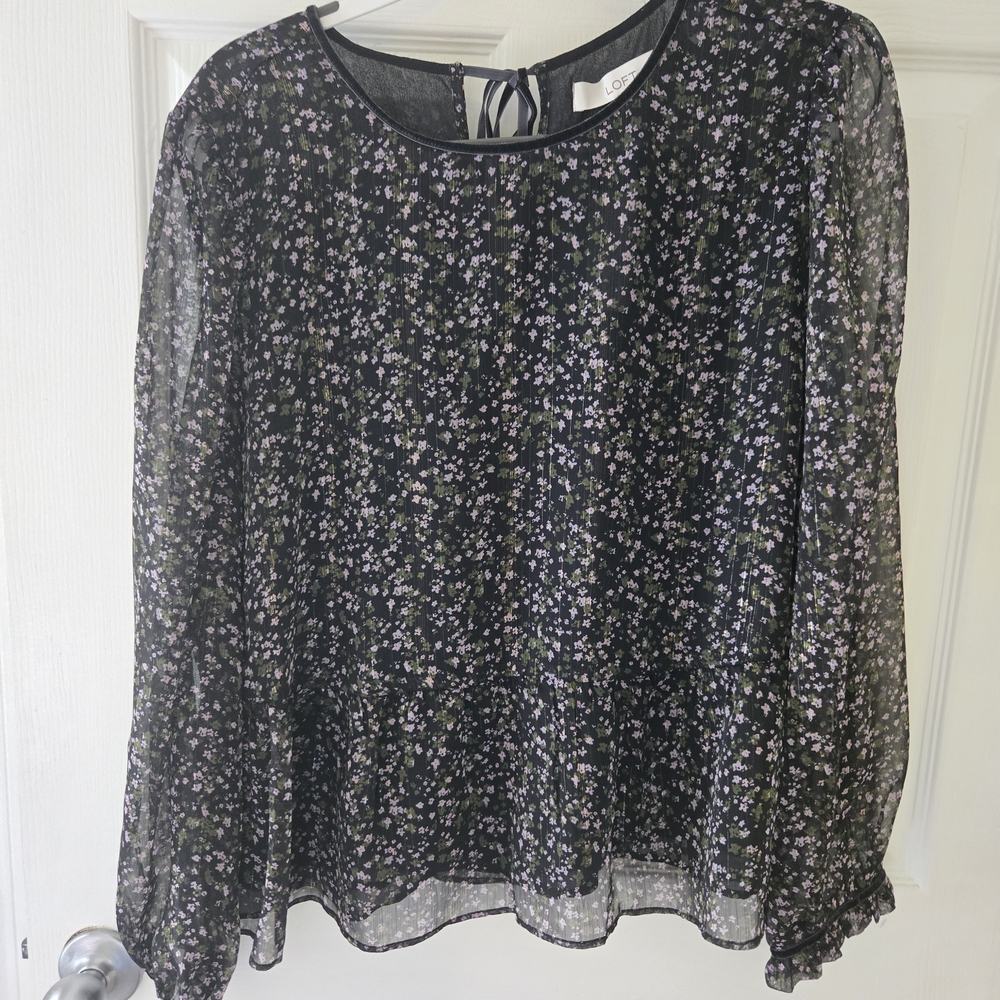 LOFT Black Sheer Long Sleeve Blouse